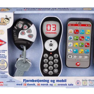 Fjernbetjening, mobiltelefon og nøgle -
