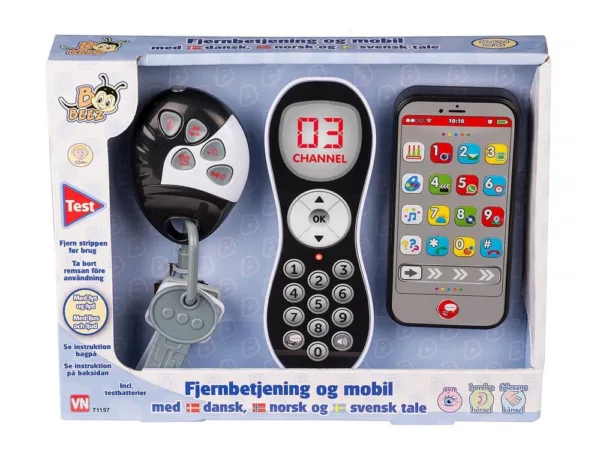 Fjernbetjening, mobiltelefon og nøgle -